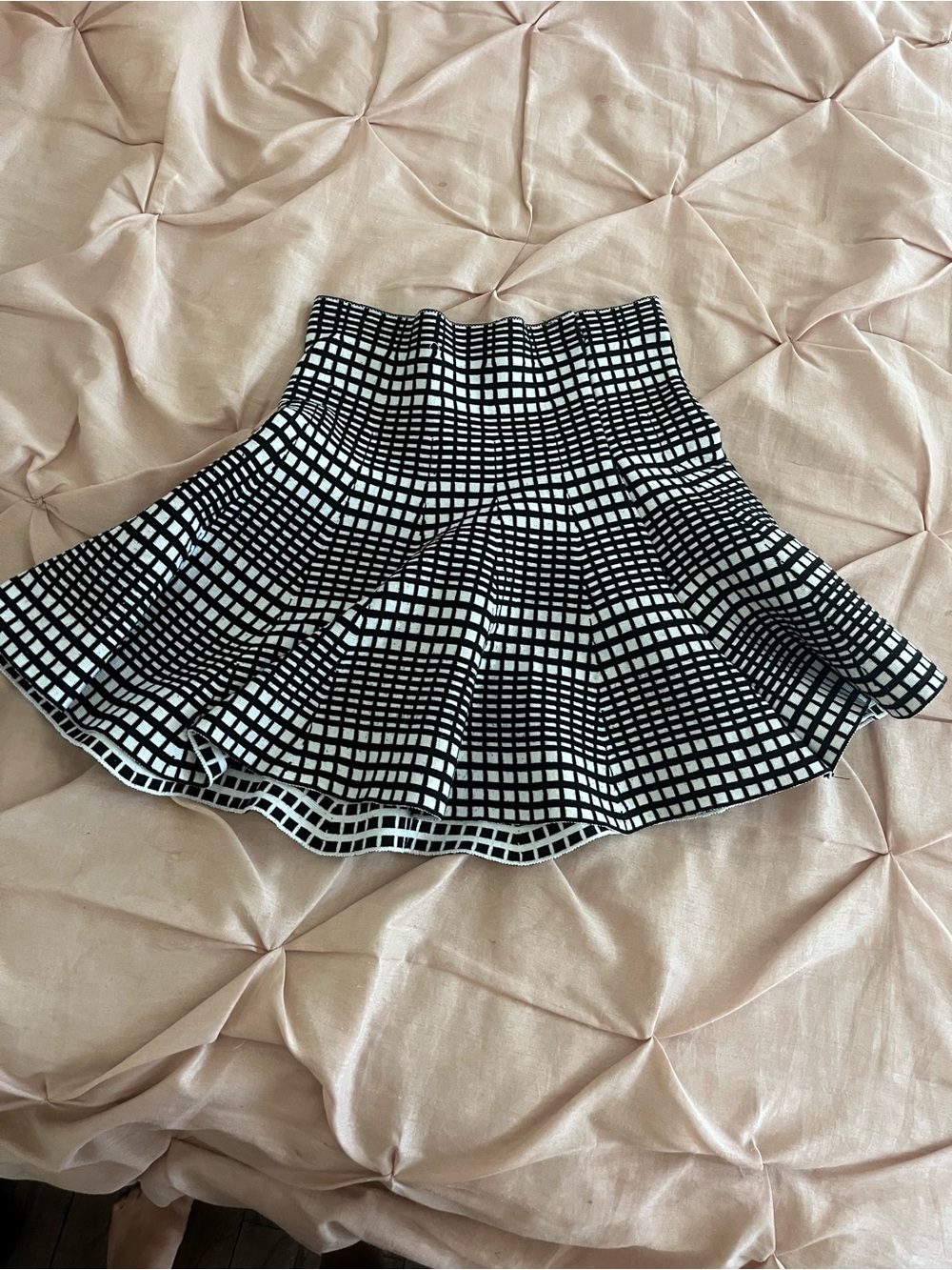 Nordstrom Black & White Grid Flared High-Waist Skirt